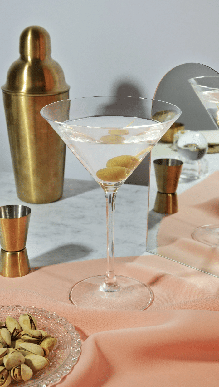 High Angle Delicious Vodka Drink With Olives